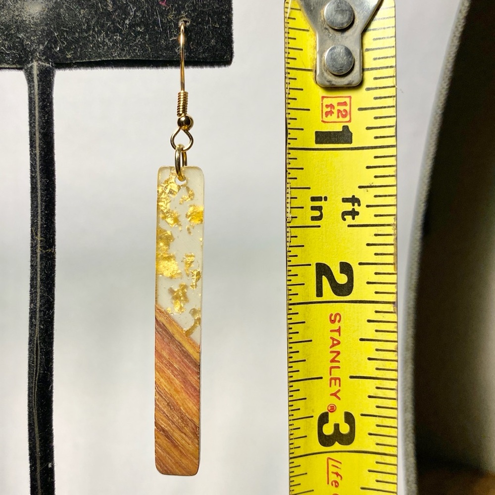 Boho wood and resin earrings with 24k gold flake - Picture 2 of 4